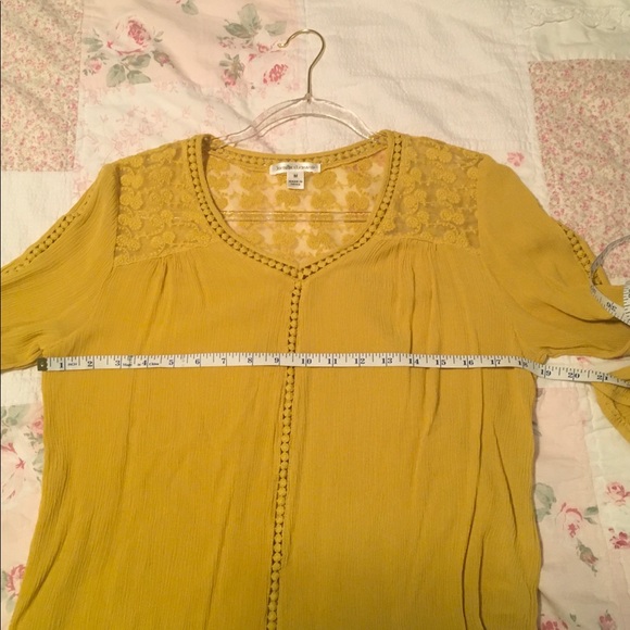 John Paul Richard Mustard Yellow Top with Lace - Picture 7 of 8
